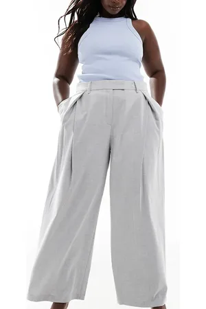 ASOS Pantalones de sastre grises de pernera ancha con detalle de pliegue cruzado de ASOS DESIGN Curve