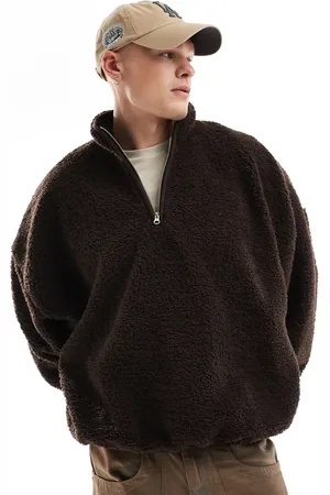ASOS Sudadera marrón ultragrande con cuello alzado de borreguito de