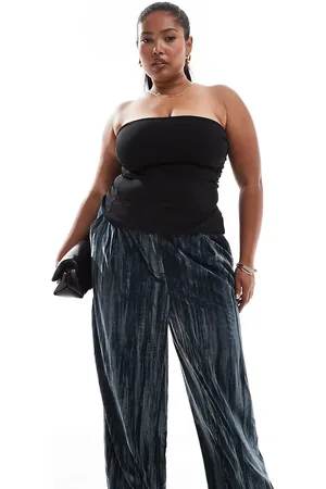 ASOS Pantalones de sastre azules de terciopelo rugoso de ASOS DESIGN Curve