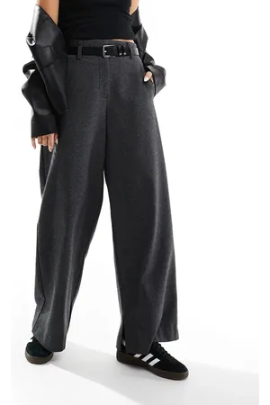ASOS Pantalones negros con cinturón de tejido efecto lana de