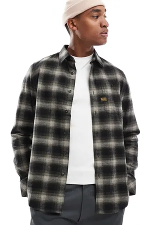 G-Star Camisa a cuadros negros y beis de franela Bristum de -Beis neutro