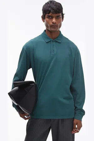 Topman Polo verde lavado de manga larga de