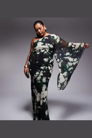 ASOS Vestido largo asimétrico de corte al bies con de ASOS DESIGN Curve-Multicolor