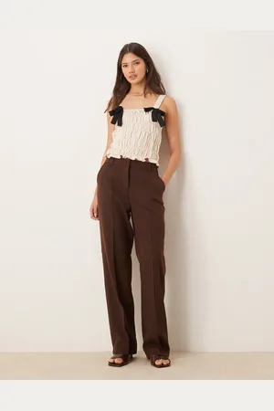 VILA Pantalones de sastre marrones de pernera ancha con raya diplomática Mix & Match de