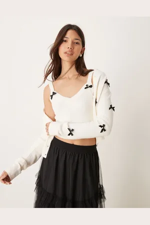 New Look Top color de tirantes con lazos de tejido mullido de (parte de un conjunto)-Blanco