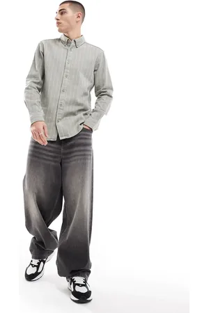 Only & Sons Camisa verde salvia a rayas de manga larga de -Gris