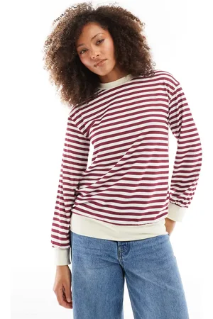 ASOS Top a rayas de manga larga con puños y cuello en contraste de -Rojo