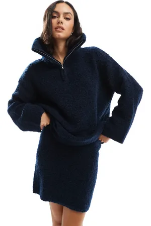 Object Jersey azul marino con media cremallera de bouclé de (parte de un conjunto)-Negro