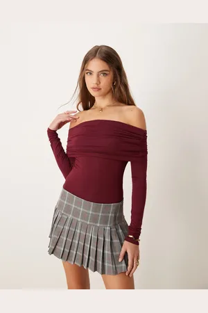 Miss Selfridge Body burdeos de manga larga con escote Bardot de -Rojo