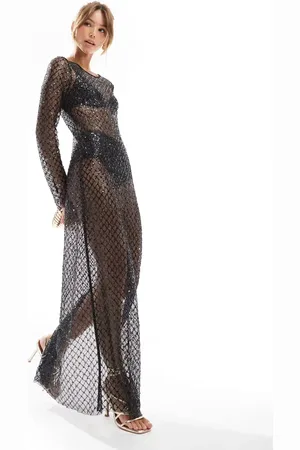 ONLY Vestido largo de punto calado con lentejuelas de