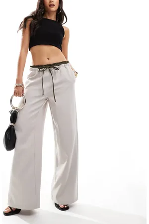 Kaiia Pantalones color piedra de pernera ancha con cordón ajustable y cinturilla en contraste de -Beis neutro