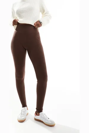 Miss Selfridge Leggings marrón de canalé suave de