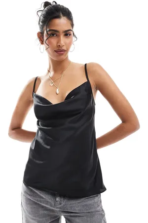 ASOS Top lencero de corte al bies con cuello desbocado de satén de