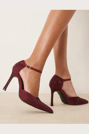 Glamorous Zapatos de salón color baya de tacón alto con puntera fina y abalorios de -Rojo