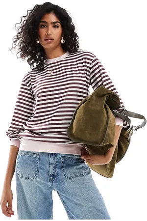 ASOS Top a rayas marrones de manga larga con puños y cuello en contraste de