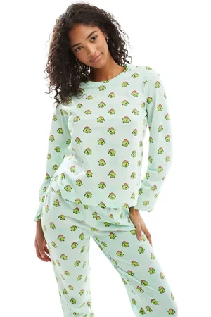 Pieces® Pijama de manga larga con estampado de Navidad de pez con gorro de Papá Noel de