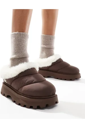 Steve Madden Pantuflas marrones con forro de piel sintética Fireplace de