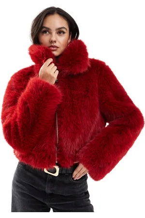ASOS Chaqueta bomber corta roja de piel sintética de -Negro