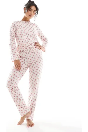 Pieces® Pijama rosa de manga larga con estampado de de Navidad de