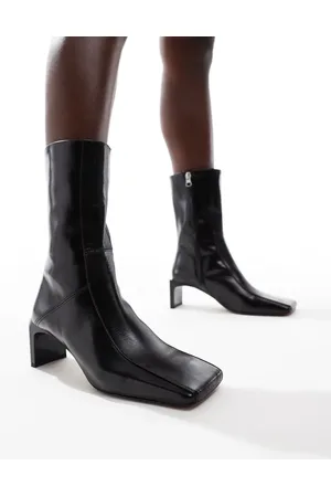 ASOS Botas negras de tacón medio con puntera cuadrada de cuero premium Raine de -Negro