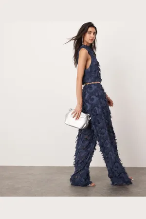 ASOS Pantalones azules de pernera ancha de tejido texturizado de (parte de un conjunto)-Multicolor
