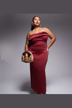 ASOS Vestido midi con detalle en el pecho y diseño estructurado de tejido efecto neopreno de ASOS DESIGN Curve-Rojo