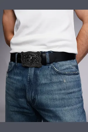 ASOS Cinturón de cuero sintético con hebilla plateada llamativa de estilo wéstern de