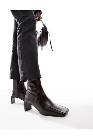 ASOS Botas burdeos de tacón medio con puntera cuadrada de cuero premium Raine de -Rojo