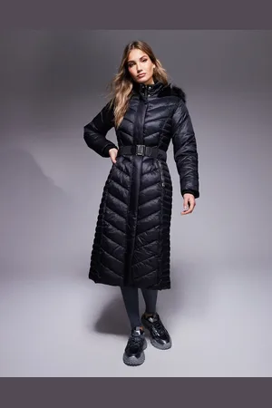 River Island Chaqueta de plumas negra de largo medio de