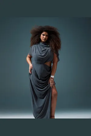 ASOS Vestido largo con mangas de casquillo, diseño drapeado y abertura de ASOS DESIGN Curve