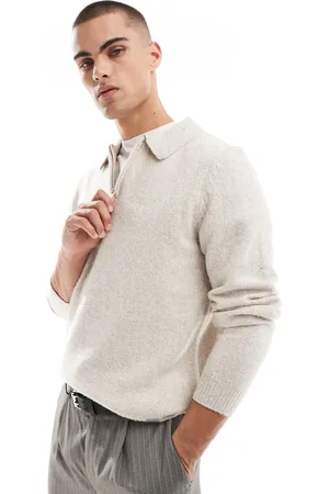 Threadbare Jersey color jaspeado con cuello tipo polo y cremallera de punto de -Beis neutro