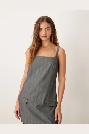 Abercrombie & Fitch Vestido de sastre gris de corte recto con patrón de espiga de