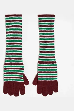 Reclaimed Guantes burdeos y verdes a rayas unisex de