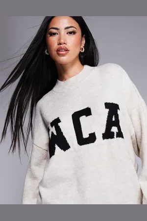 ASOS Jersey color con cuello redondo y estampado gráfico de punto de Weekend Collective-Blanco
