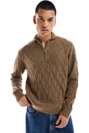 Native Youth Jersey con cuello alzado y cremallera corta de punto de ochos de