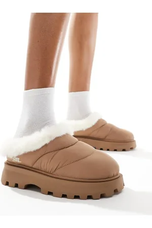 Steve Madden Pantuflas tostadas con forro de piel sintética Fireplace de -Marrón