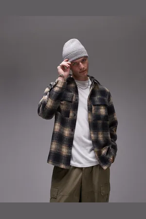 Topman Sobrecamisa a cuadros de manga larga con acabado cepillado de