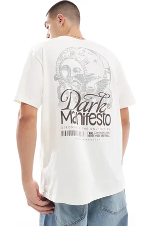 JACK & JONES Camiseta blanco hueso extragrande con estampado trasero "Dark Manifesto" de