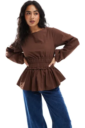 ASOS Blusa con mangas sueltas y cintura elástica de -Marrón