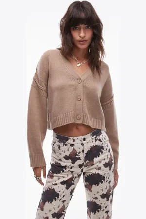 Topshop Cárdigan color holgado de lana de merino premium de -Beis neutro