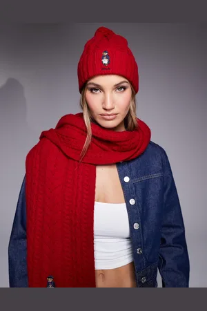 Ralph Lauren Gorro con pompón y logo de oso de punto de ochos de