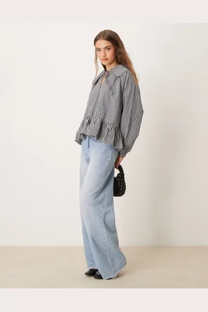 Glamorous Camisa extragrande con solapas, bajo de sobrefalda y detalle de abertura de popelina de