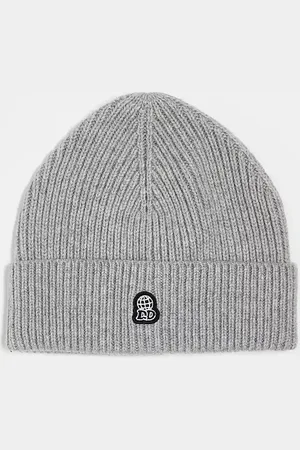 Dr Denim Gorro unisex con bordado "DD" y globo de canalé de mezcla de lana de