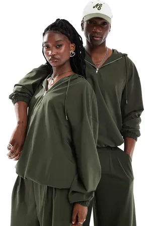 COLLUSION Sudadera con capucha color de corte sartorial de Unisex (parte de un conjunto)-Verde