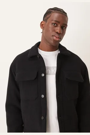 Abercrombie & Fitch Chaqueta de vestir corta gris carbón estilo camionero de mezcla de lana y sarga de