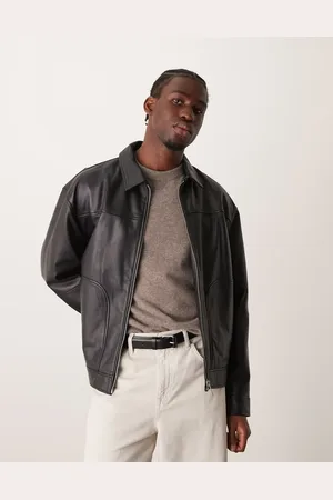 ASOS Chaqueta Harrington negra extragrande de cuero auténtico premium de