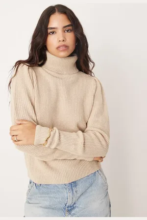 VILA Jersey beis con cuello vuelto de punto de -Beis neutro