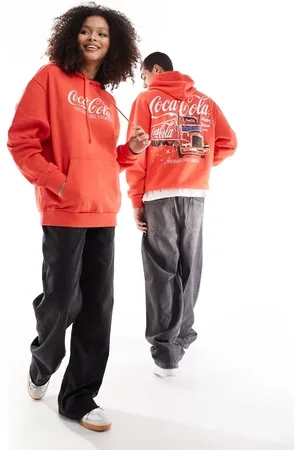 ASOS Sudadera roja unisex extragrande con capucha y estampado de Navidad de Coca Cola de