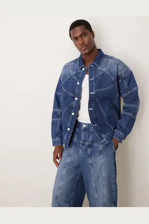 ASOS Chaqueta azul extragrande con detalle de costuras y lavado medio de (parte de un conjunto)