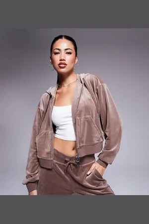 Juicy Couture Sudadera marrón latte holgada con capucha y cremallera de velour exclusiva en ASOS de